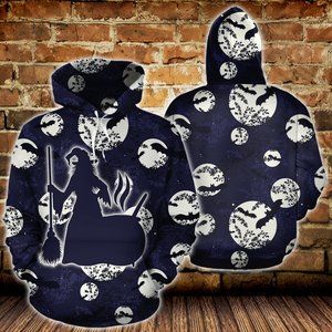 Witch moon night sky bat happy halloween hoodie 3d
